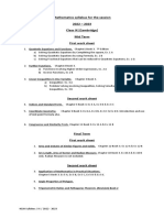 Mathematics Syllabus For The Session 2022 - 2023 Class IX (Cambridge) Mid Term First Work Sheet
