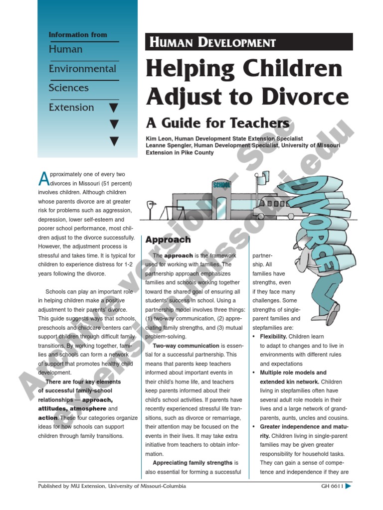 Helping Children Adjust To Divorce A Guide For Teachers PDF Child