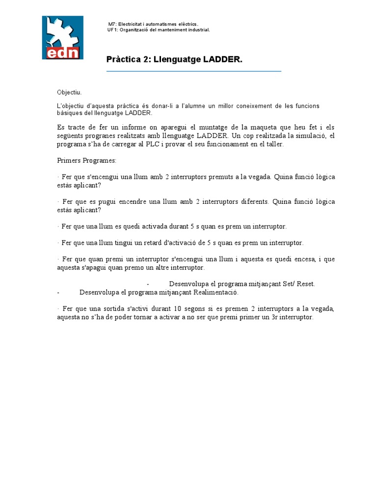 Pràctica 2: Llenguatge LADDER | PDF