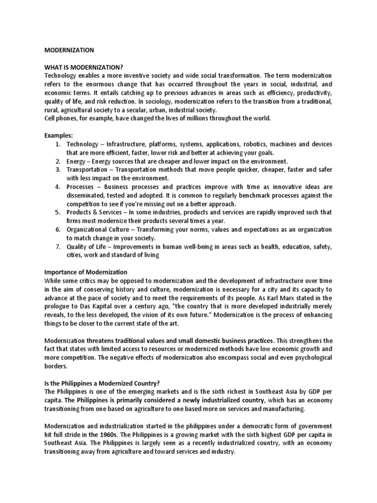 MODERNIZATION | PDF | Modernization Theory | Philippines