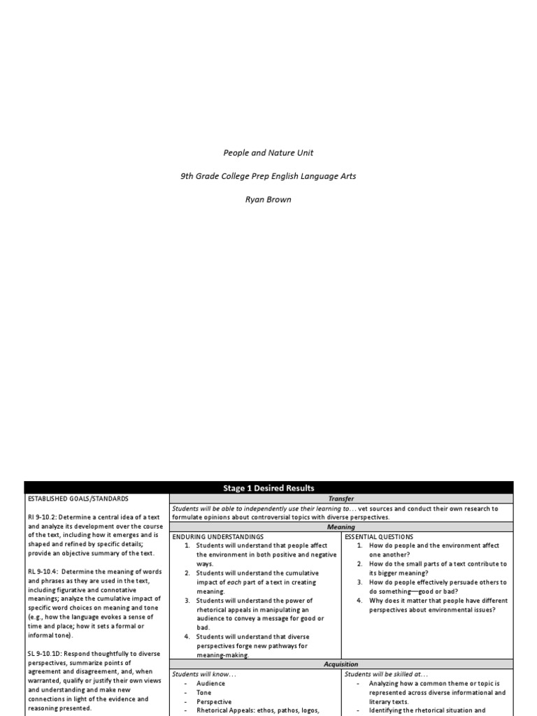 Unit Plan Final Draft PDF Reading Comprehension Rhetoric