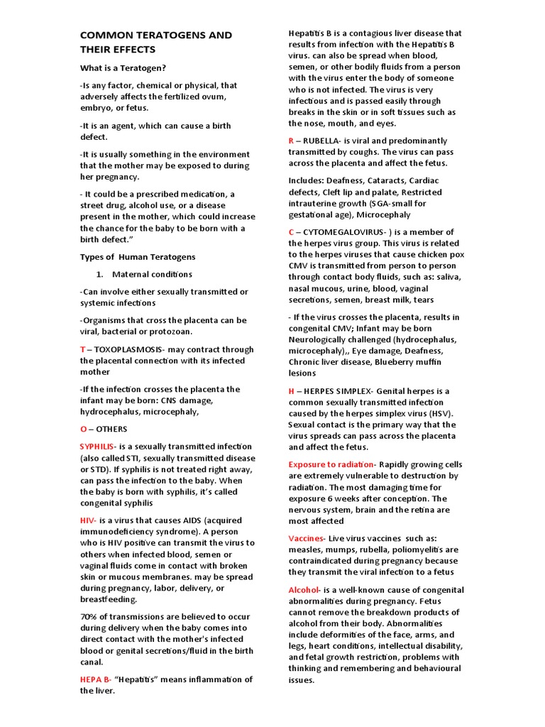 Teratogens And Their Effects
