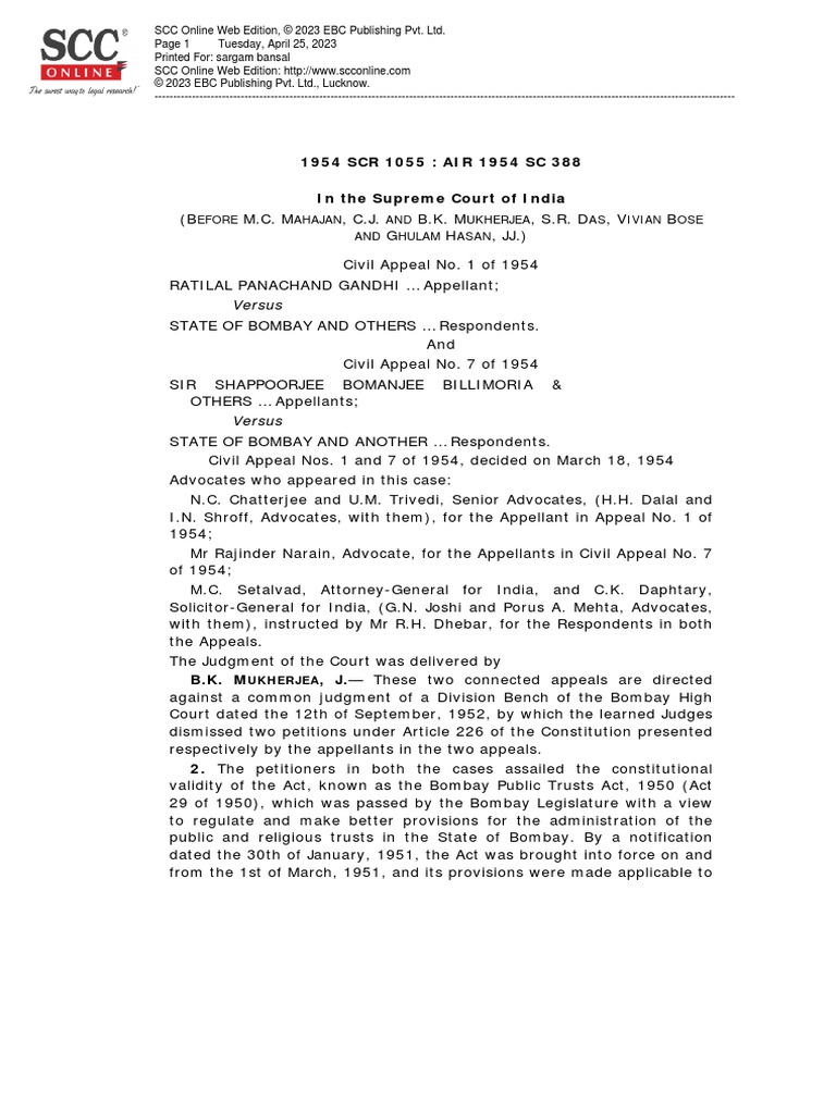 1954 SCR 1055: AIR 1954 SC 388 in The Supreme Court of India | PDF ...