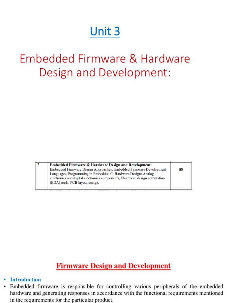 Unit 3: Embedded Firmware & Hardware Design and Development | PDF ...