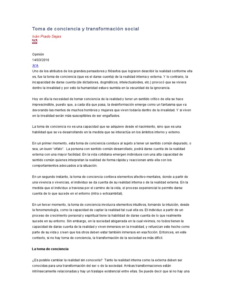 Toma de Conciencia y Transformación Social | PDF | Adultos | Realidad