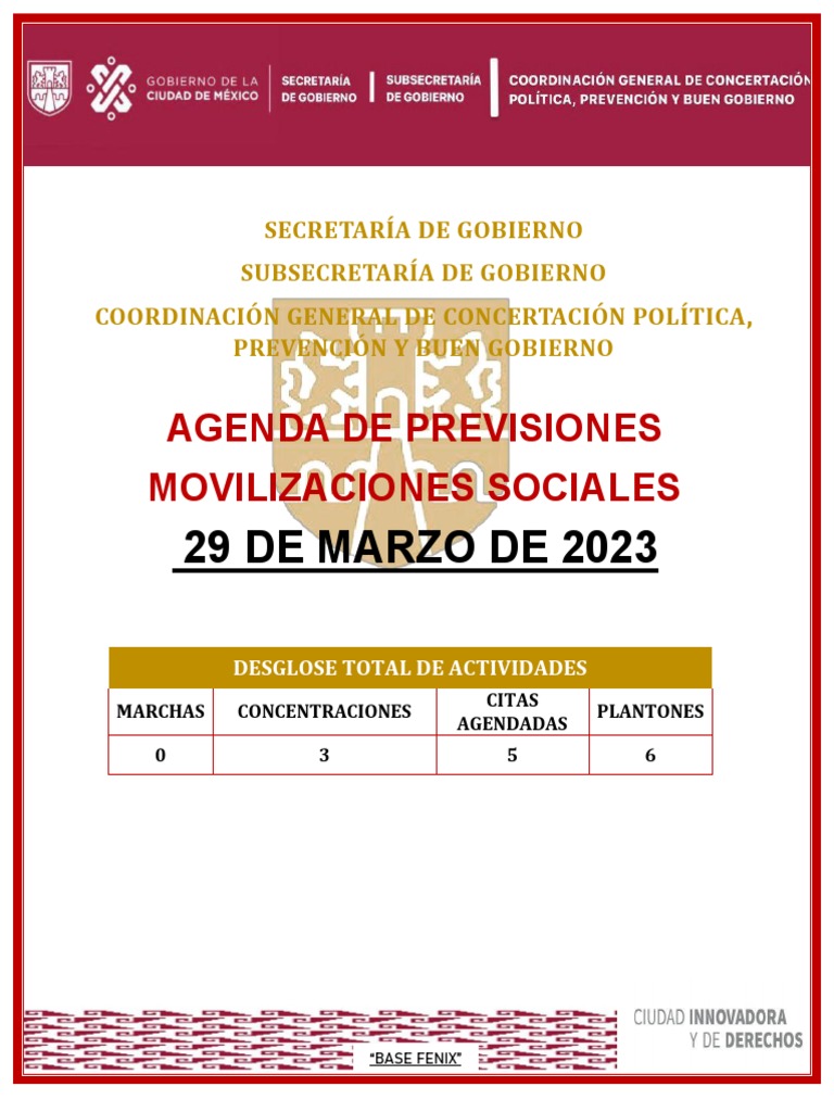 29 de Marzo de 2023: Agenda de Previsiones Movilizaciones Sociales ...