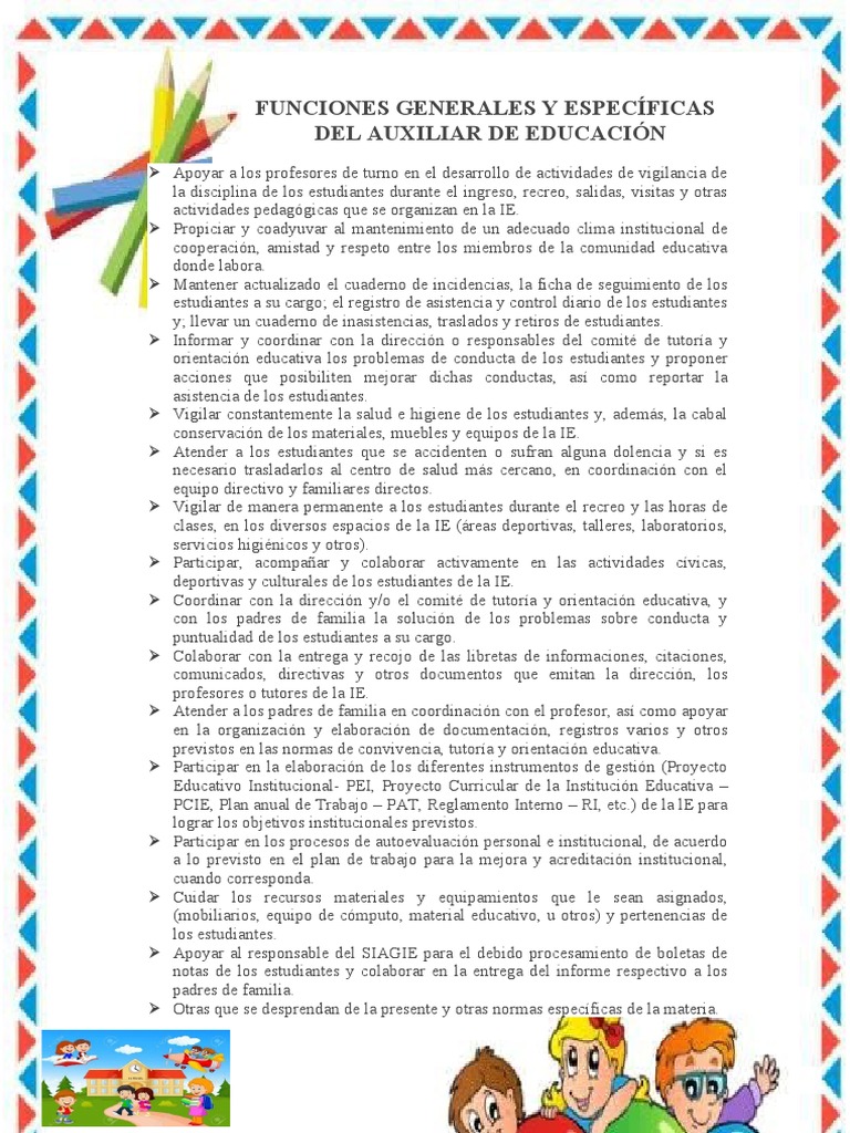 Funciones del Auxiliar de Educación | PDF | Maestros