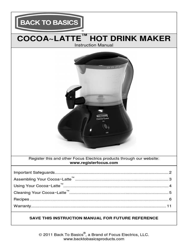 Cocoa Latte Hot Drink Maker Instruction Manual PDF Chocolate Drink
