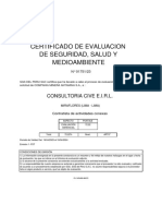 Certificado de Evaluacion de Seguridad, Salud Y Medioambiente