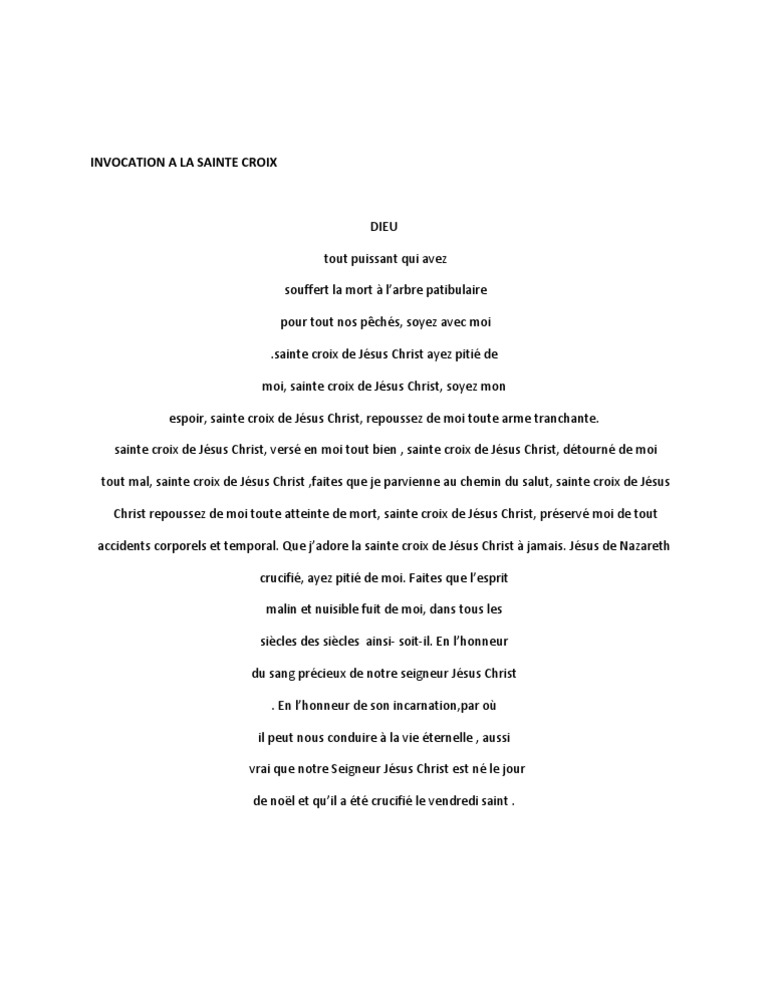 Invocation a La Sainte Croix