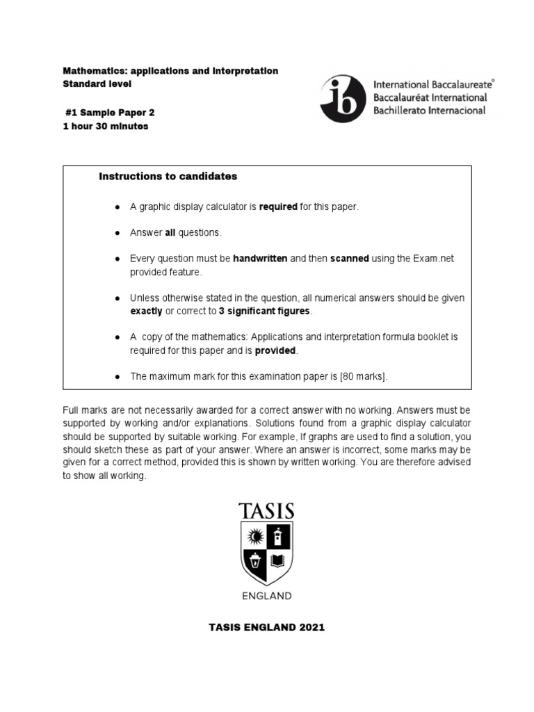 Mathematics: Applications and Interpretation Standard Level #1 Sample ...
