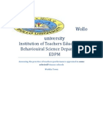 Wollo University: Institution of Teachers Education and Behaviouiral Science Department of Edpm