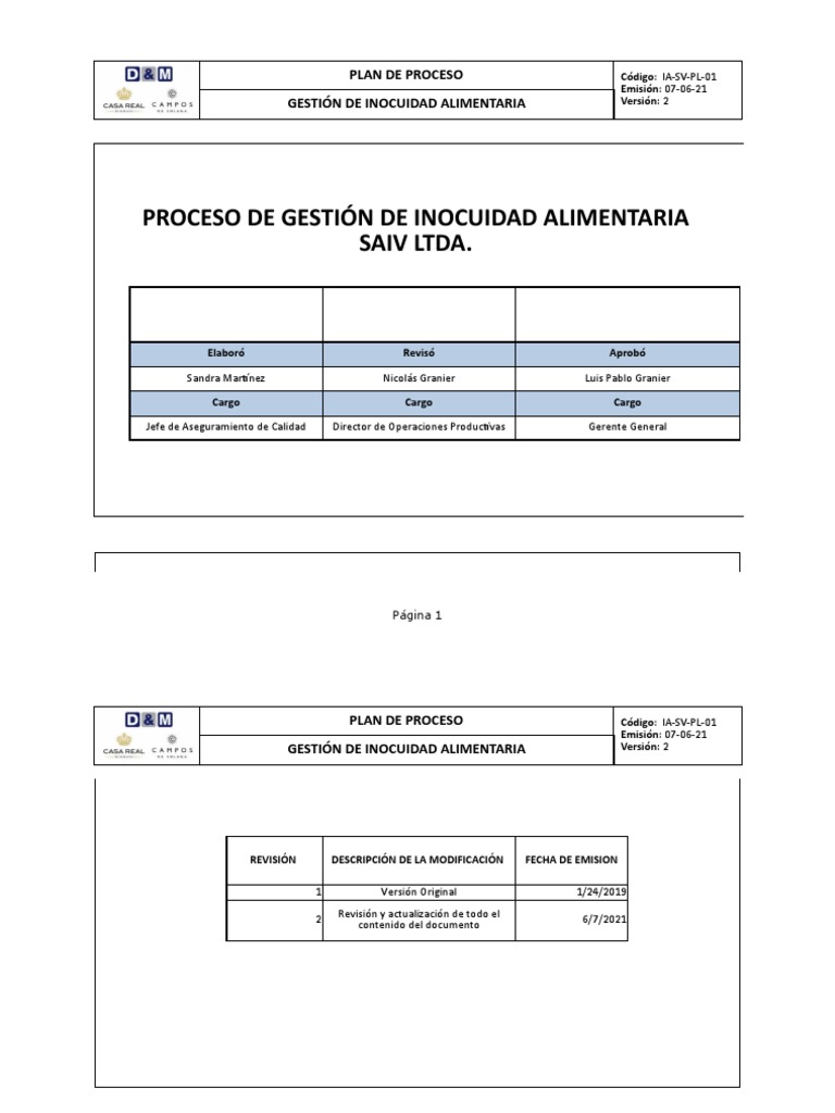 Plan de Inocuidad Alimentaria SAIV LTDA. | PDF | Análisis de Riesgo y ...