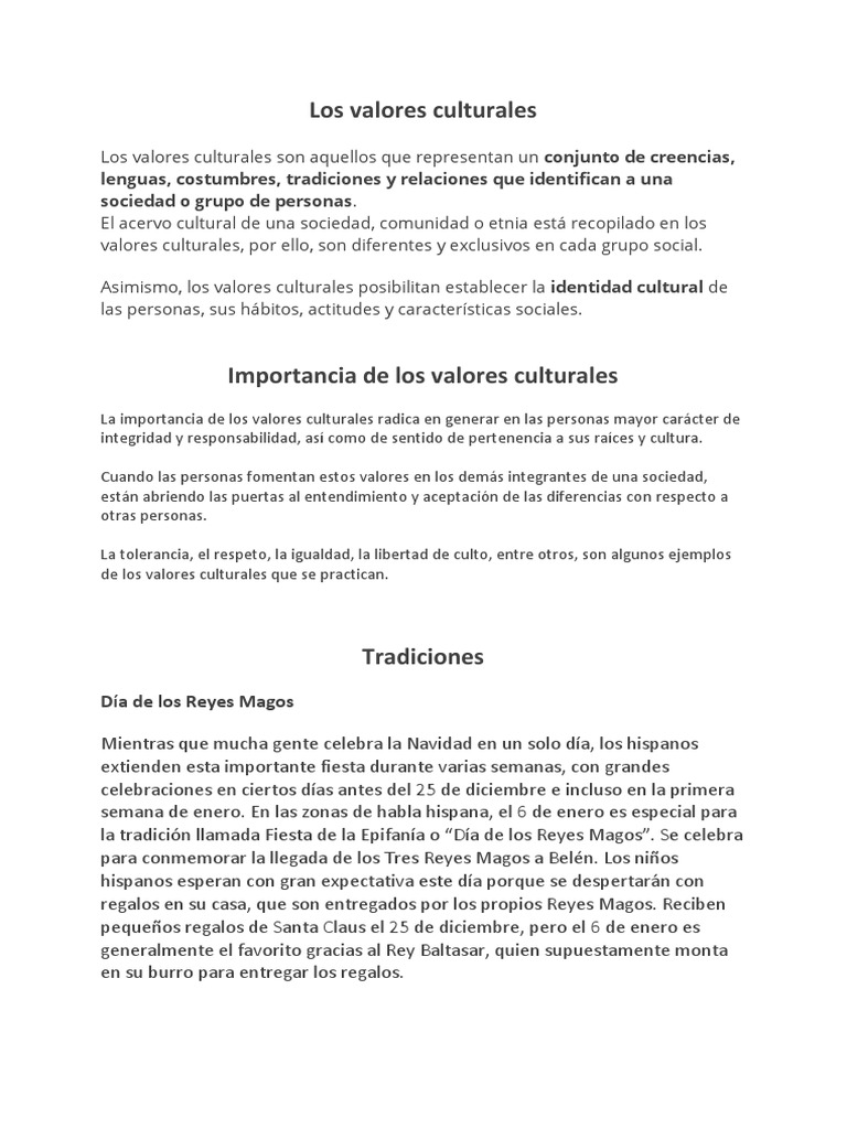 Los Valores Culturales: Lenguas, Costumbres, Tradiciones y Relaciones