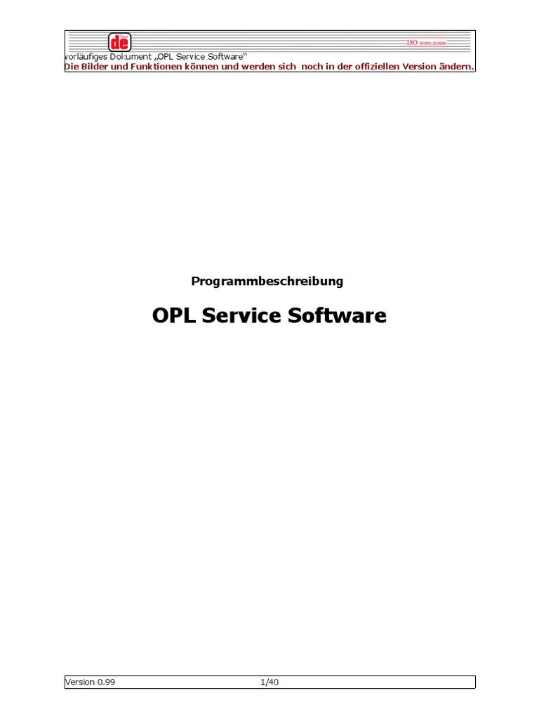 OPL Service Software: Programmbeschreibung | PDF