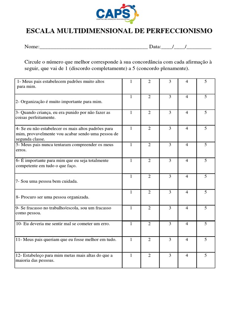 Escala Multidimensional de Perfeccionismo | PDF | Perfeccionismo ...