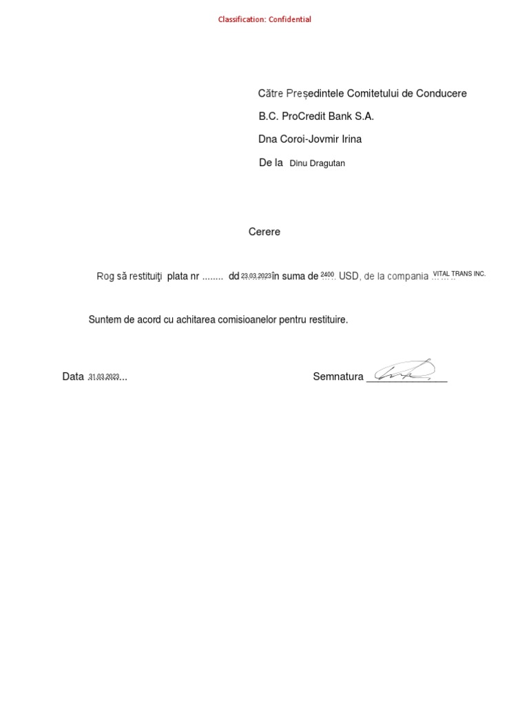 Cerere de Returnare | PDF