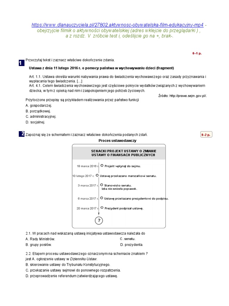 Wos Klasa 8 Wsip Sprawdziany Wos - Karta Pracy | PDF