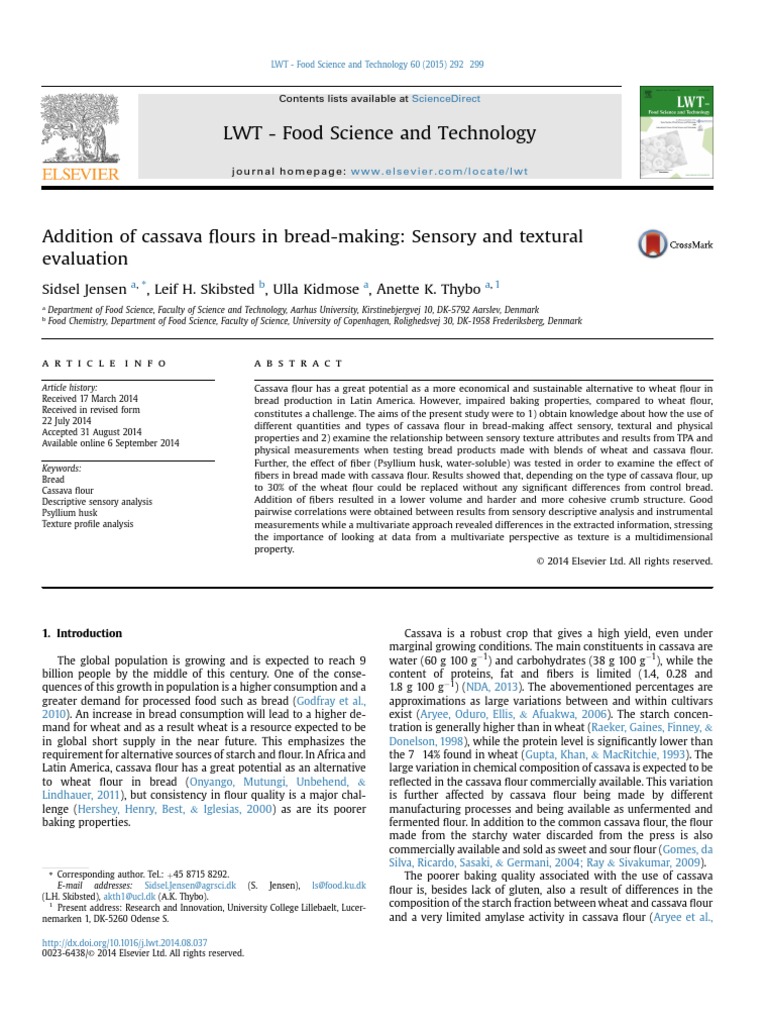 Addition of Cassava Flours in Bread-Making Sensory and Textural ...