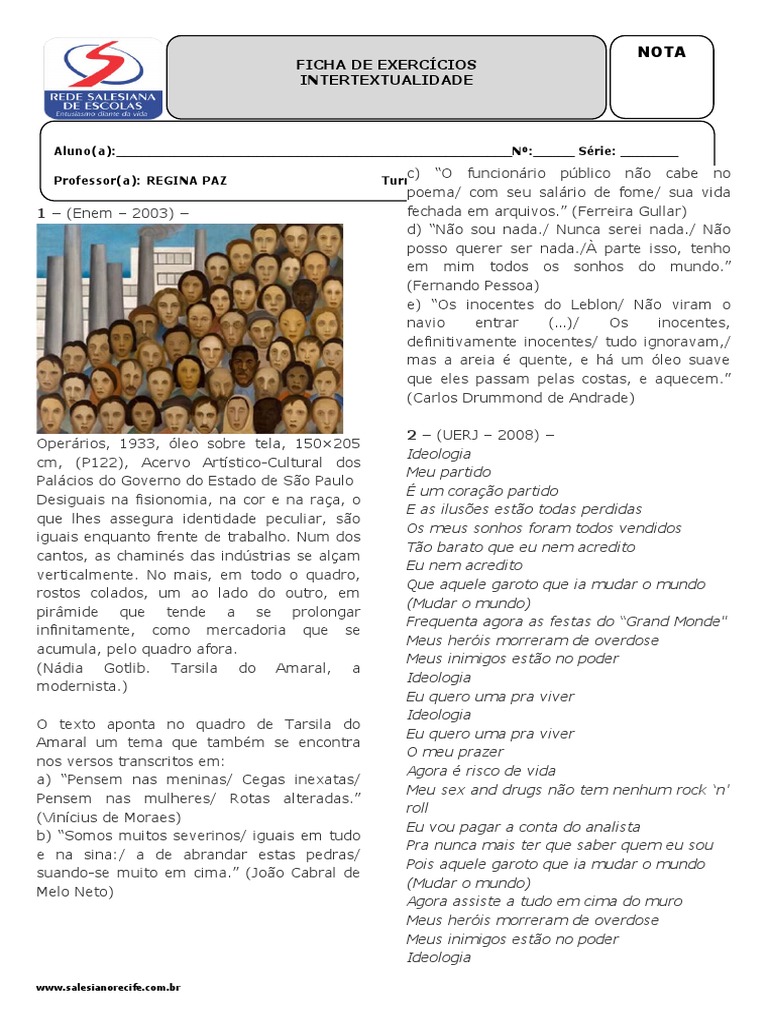 Exercícios de Intertextualidade ENEM | PDF | Aldeia | Conhecimento