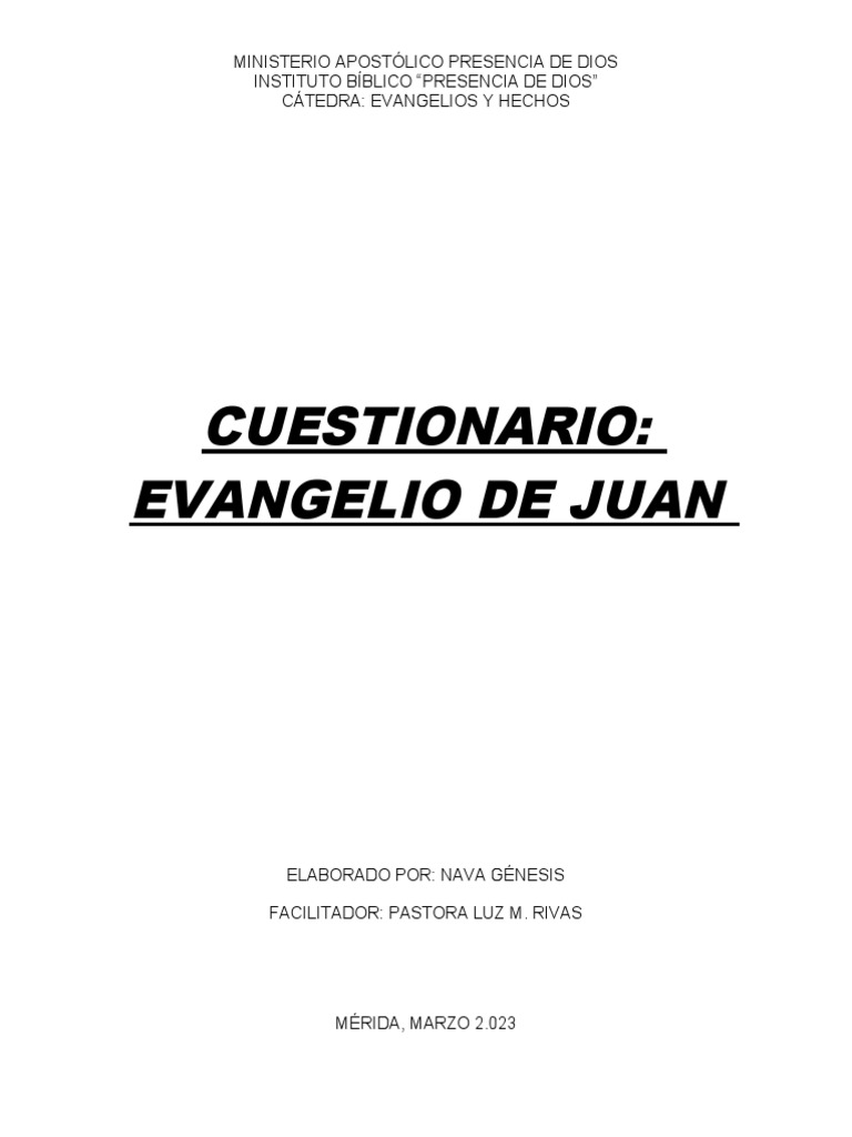 Cuestionario sobre el Evangelio de Juan | PDF | Jesús | Evangelios