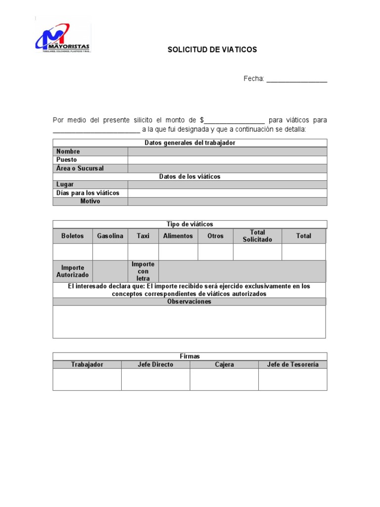 Formato de Solicitud de Viáticos | PDF