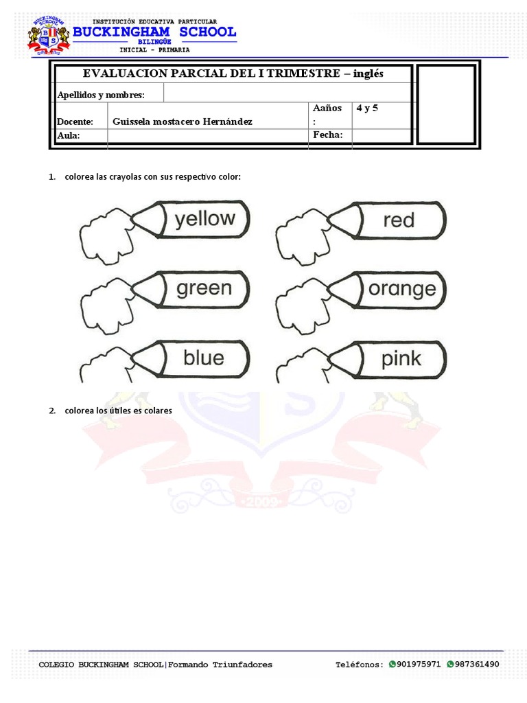Primera evaluación de inglés para estudiantes de 4 y 5 años resultados
