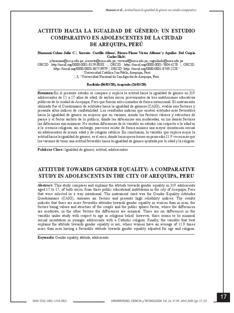 Actitudes hacia la Igualdad de Género en Adolescentes | PDF | Género ...