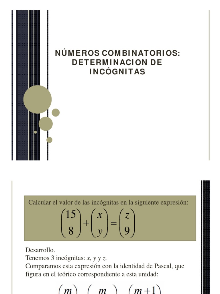 Números Combinatorios - Determinacion de Incógnitas | PDF | Métodos y ...