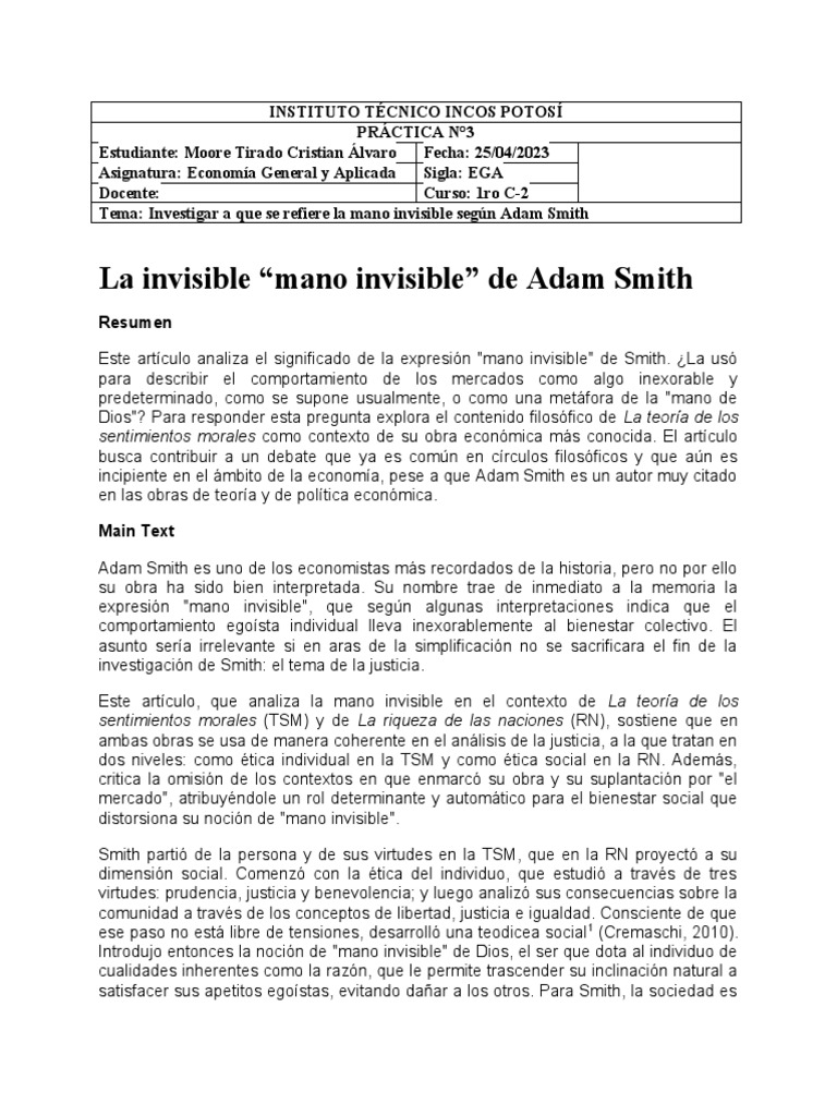 Mano Invisible y Justicia en Adam Smith | PDF | Justicia | Crimen y ...
