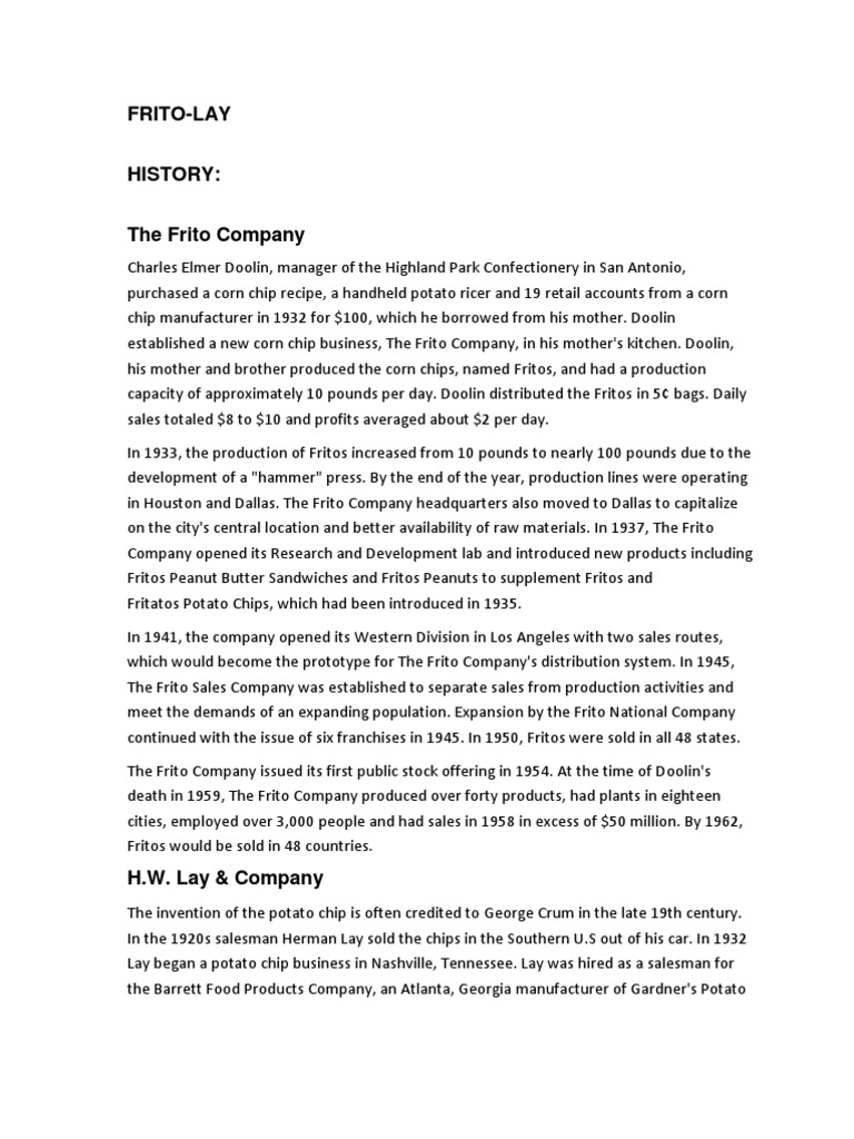 Frito Lay History Pepsi Co Companies