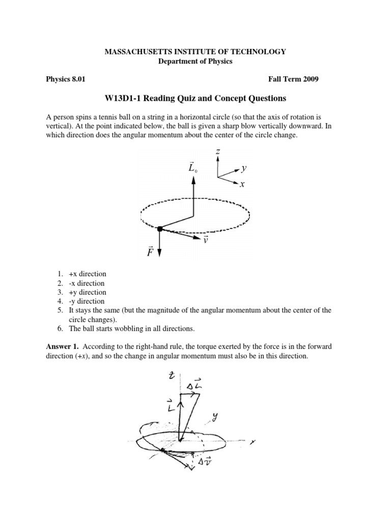 Rotational Motion and Angular Momentum Quiz | PDF | Rotation Around A ...