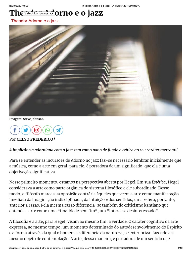 Teodor Adorno's Perspective on Jazz and its Commercialization PDF