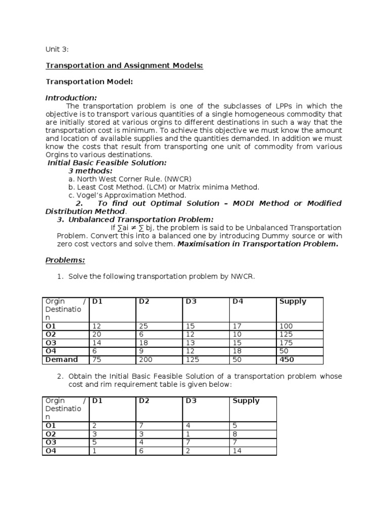 Transportation Models and Solutions Guide | PDF | Computational Science ...