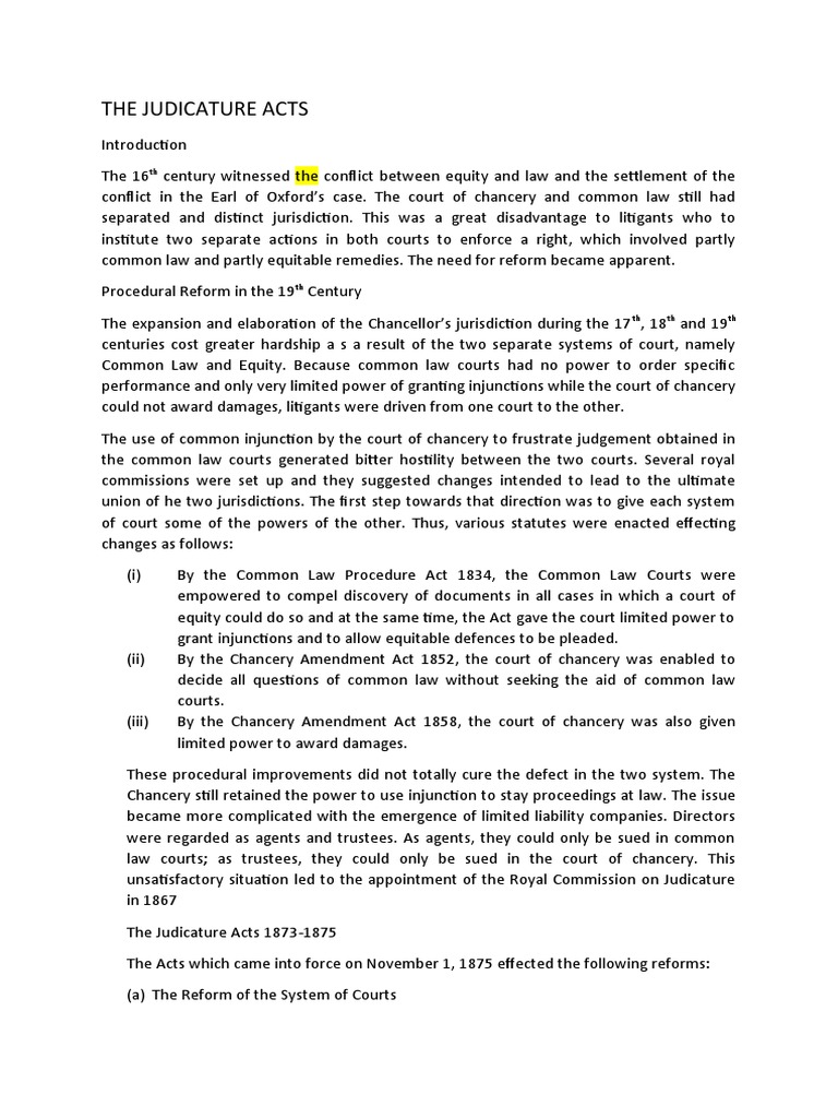 Overview of the Judicature Acts | PDF