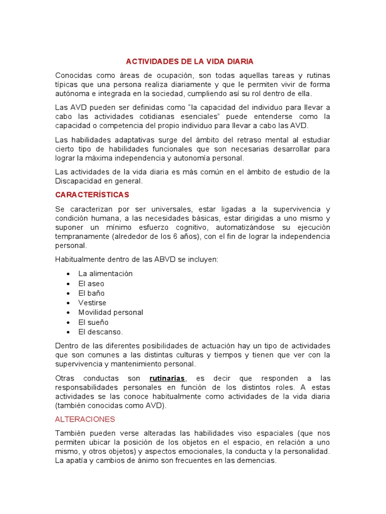 Actividades Básicas de la Vida Diaria | PDF | Discapacidad intelectual ...