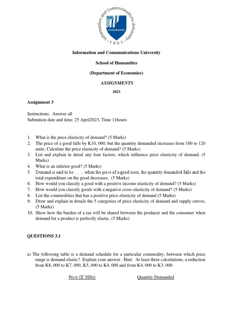 Micro Economics Assignment 3 | PDF | Demand | Price Elasticity Of Demand
