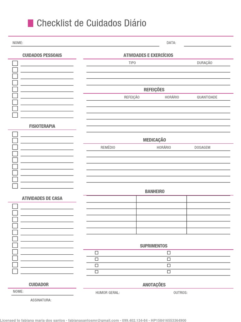 Checklist Di rio Do Cuidador PDF