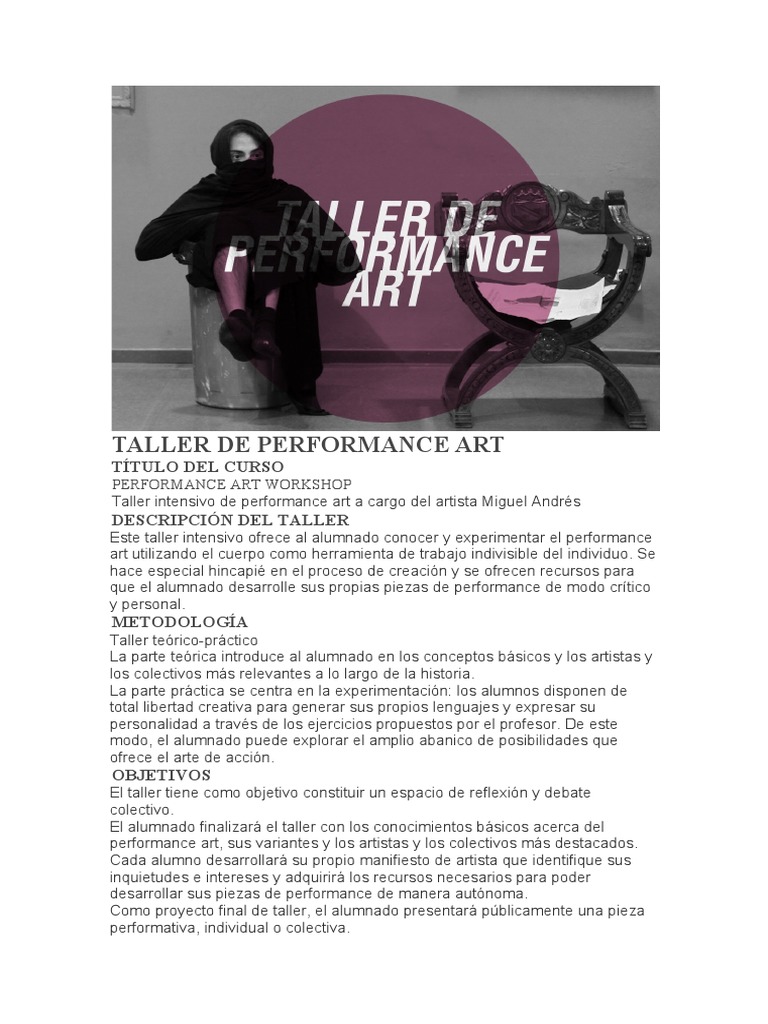 Taller de Performance Art: Título Del Curso Descripción Del Taller ...