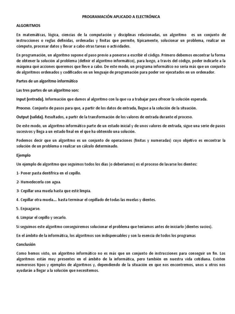 PROGRAMACIÓN APLICADO A ELECTRÓNICA | PDF | Algoritmos | Programación ...