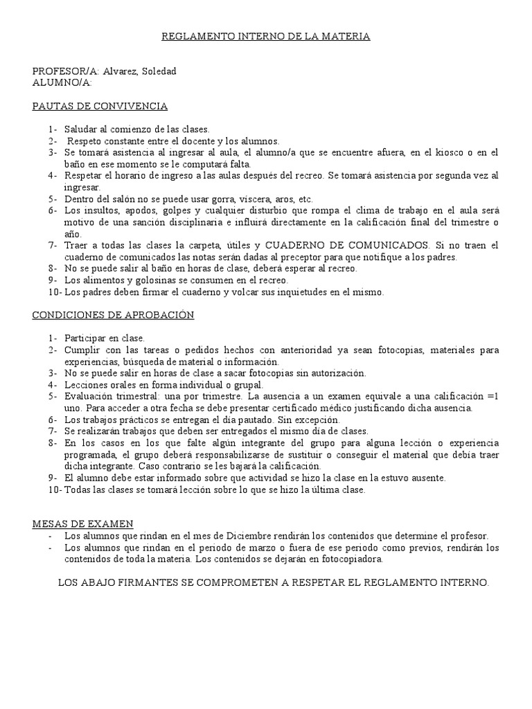 Reglamento de Convivencia Escolar | PDF | Salón de clases