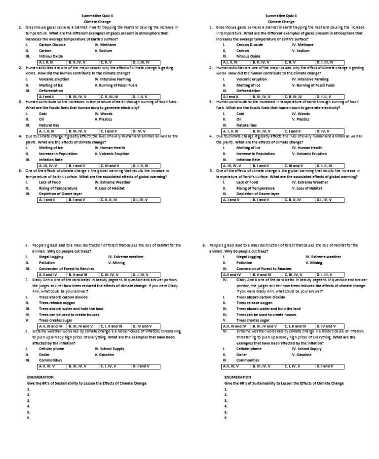 Summative Quiz 4 PDF Climate Change Greenhouse Effect