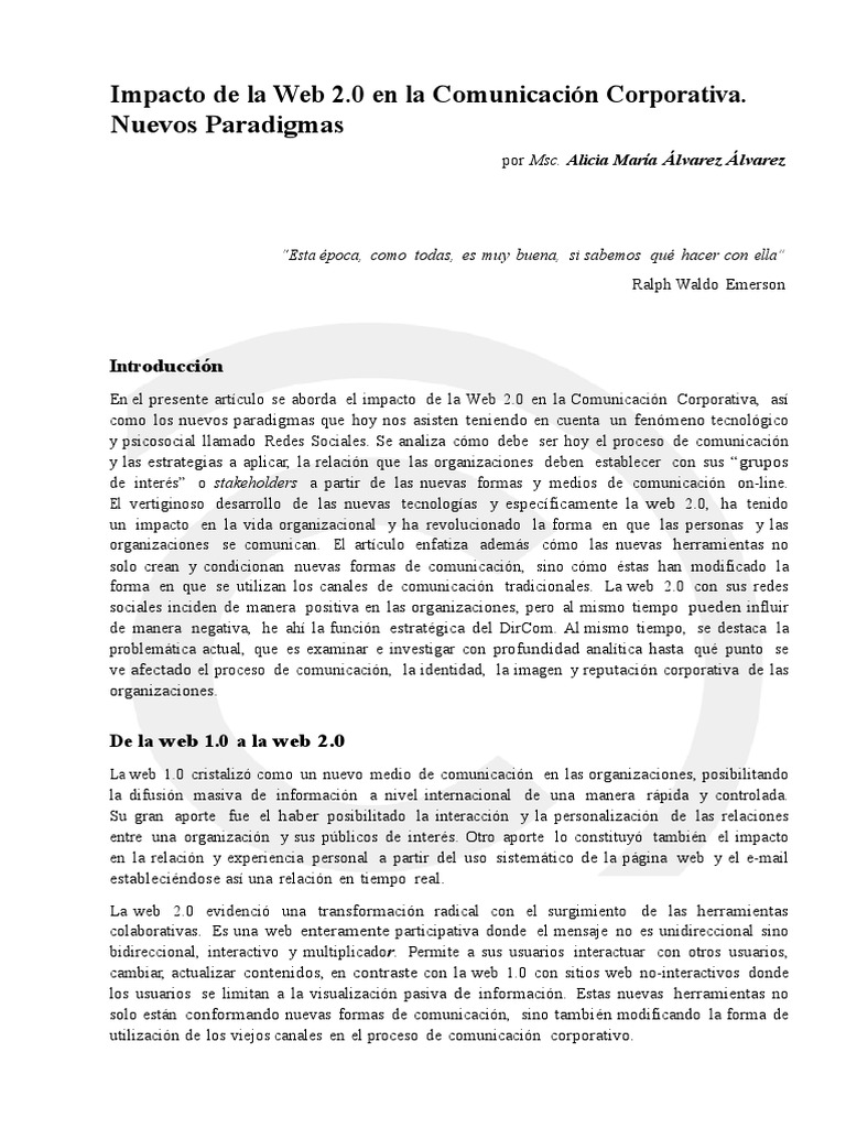 Impacto de la web 2 0 en la comunicaci n corporativa nuevos paradigmas