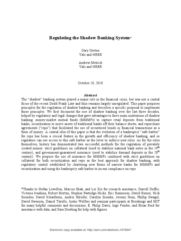 Regulating the Shadow Banking System | PDF | Repurchase Agreement ...