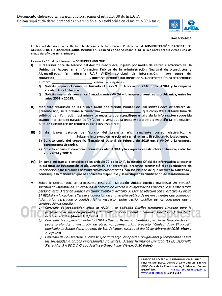 Solicitud de Información a ANDA | PDF | Justicia | Crimen y violencia