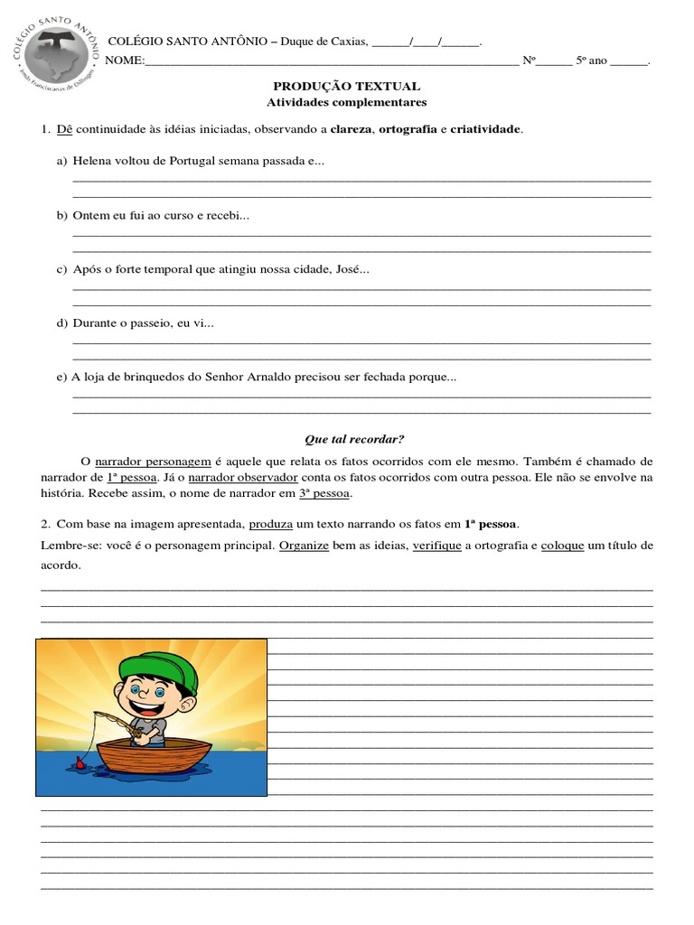 Atividades de Produção Textual 5º Ano | PDF