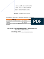 Escala de Evaluación Segundo Trimestre Asignatura: Lengua Materna. Español Grado Y Grupo: Primero A, B Y C Profesor: Celestino Bahena Flores