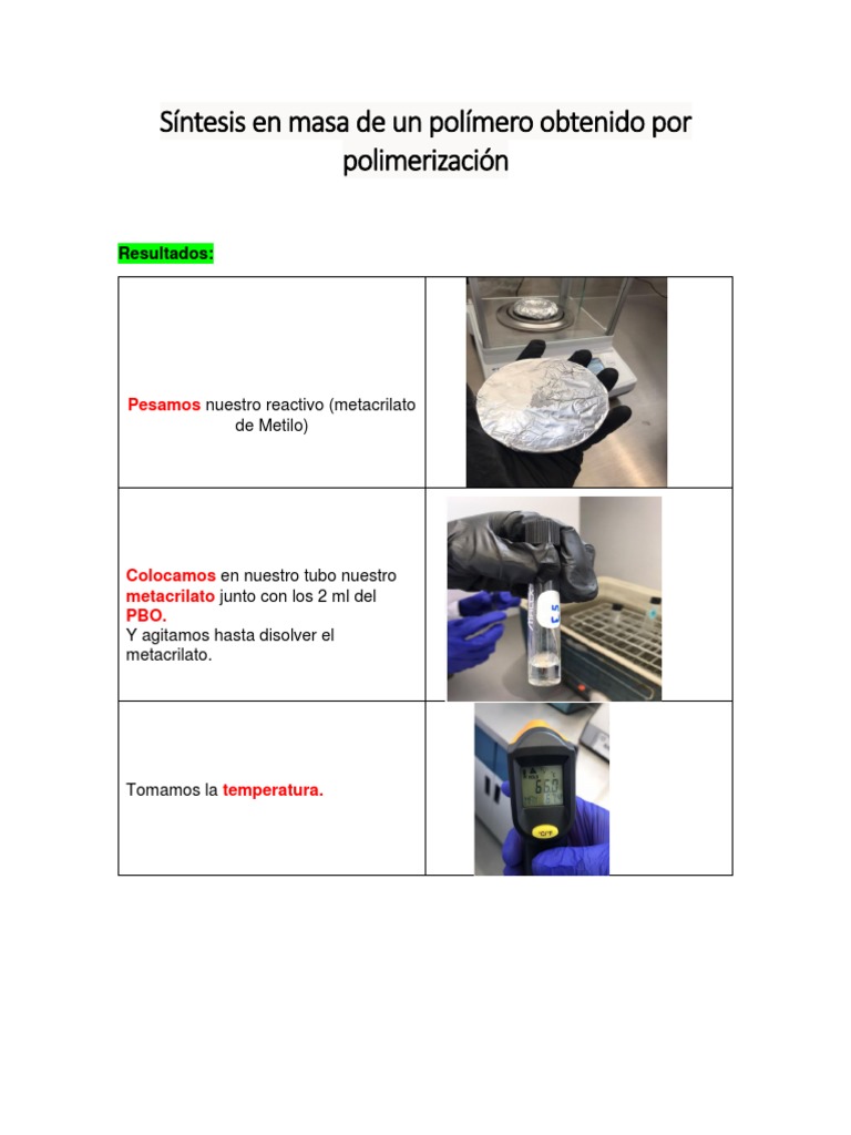 Sintesis en Masa - Polimerización | PDF | Polimetacrilato de metilo ...