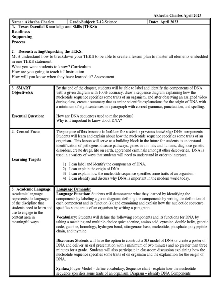 DNA Lesson Plan for Grades 7-12 | PDF | Dna Sequencing | Dna