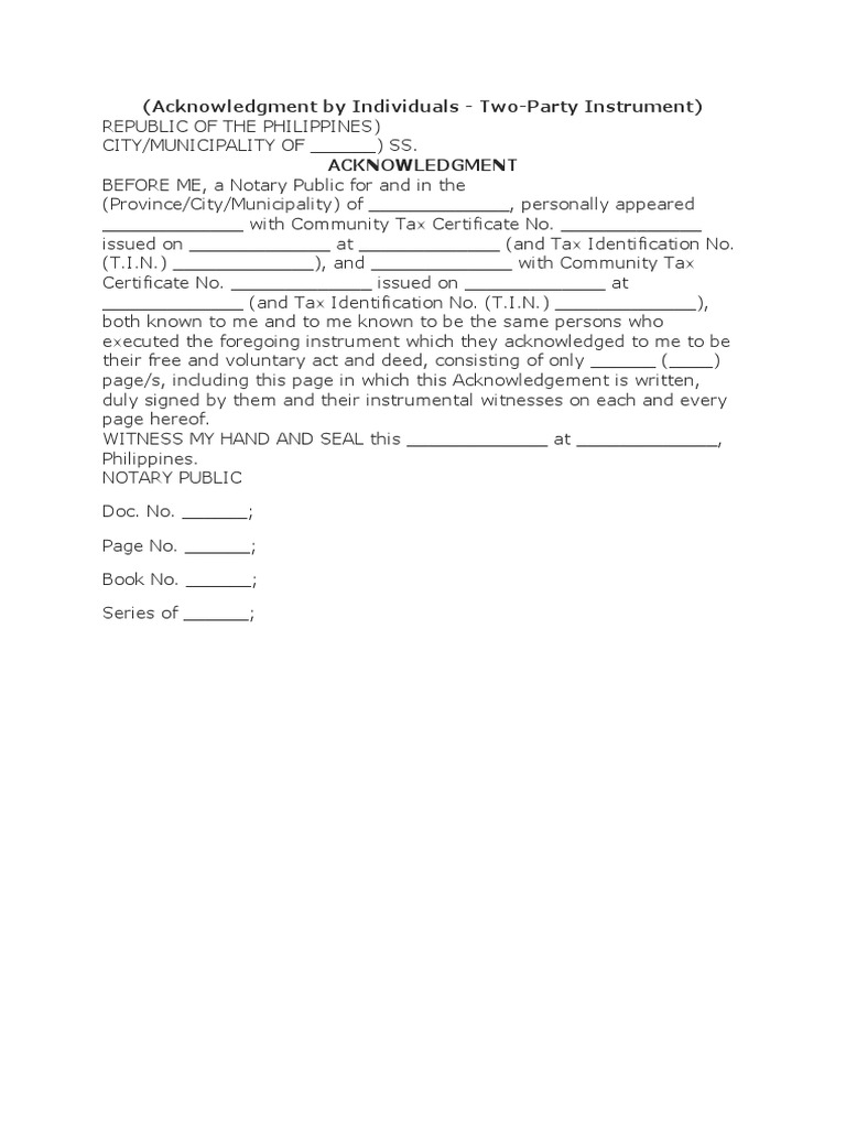 Notary Acknowledgment Template Philippines | PDF